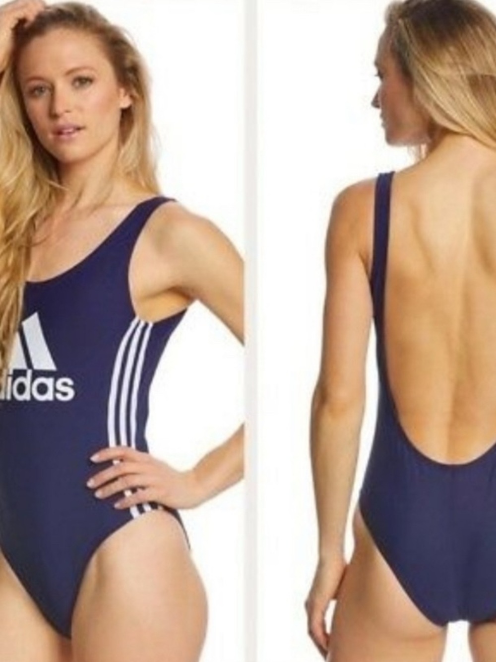 Adidas XL Navy One-Piece Swimsuit with White Stripes